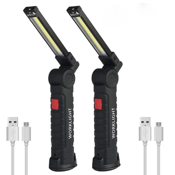 COB LED Light Work USB Акумулаторна магнитен led фенерче Фенерчето сгъваем окачен на кука лампа за външно къмпинг, Риболов 5 режима