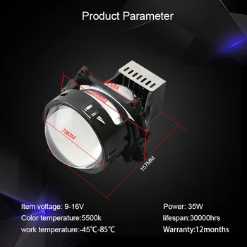 SANVI 3.0 V5 Car Bi LED Projector headlight Lens 35W 5500K Auto LED Projector Headlamp Lens With Hella 3r Bracket Light Retrofit