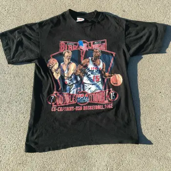 Vintage 1992 Меджик Джонсън, Лари Бърд черна мъжка тениска S 234Xl