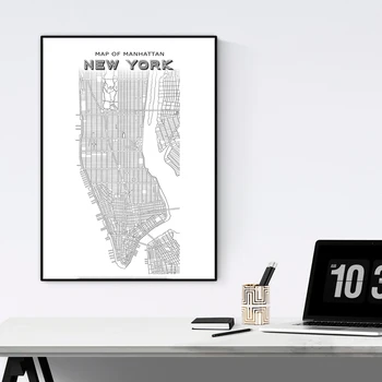 Скандинавски минимализъм известната Карта на града платно живопис в Ню Йорк в Манхатън плакат отпечатва стенни художествени картини за хола домашен интериор
