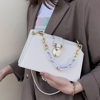 Елегантен женски плътен цвят чанта 2020 мода нова високо качествена кожа на жените дизайнер чанта за заключване на рамото чанта