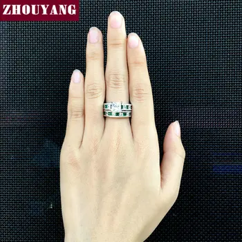 Луксозен квадратен кубичен цирконий сребърен цвят модни бижута, Пръстени, комплекти за жени партия 3 цвята ZYR607 YG021 YG022