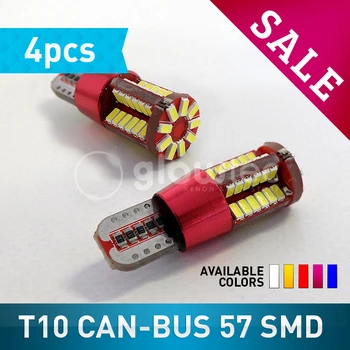 4бр T10 LED CANBUS SMD 192 2825 w5w super bright 57smd NO Error bulb Car marker Auto Wedge lamps 12V GLOWTEC