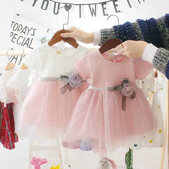 Мода Baby Flower Princess Dress 1 година Рожден Ден облечи лятната детски дрехи Baby Girl кръщенета рокли новородени рокли опаковки