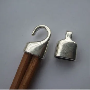 10наборы Античен сребърен цвят кука с 5 мм кръгла кожена кабел гривна бижута изводи материал