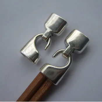 10наборы Античен сребърен цвят кука с 5 мм кръгла кожена кабел гривна бижута изводи материал