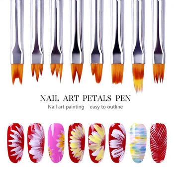 8 бр Нокти Brush Pen Gradient Живопис Brush Set UV Gel Flower Рисуване Писалка за маникюр Nail Art Polish Pen Tool