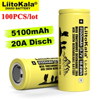 100шт Liitokala LII-51S 26650 20A power акумулаторна литиева батерия 26650A 3.7 V 5100mA подходящ за фенерче