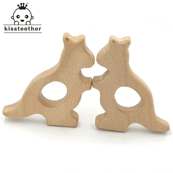 Бук дървена кенгуру натурални ръчно изработени дървени прорезыватель САМ дърво персонализирани висулка на еко-безопасен детски прорезыватель играчки