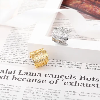 BORASI New Flowers Big Rings For Women 316L Stainless Steel Gold-Color Fashion Jewelry Ring годежни пръстени юбилейна подарък
