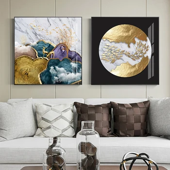 Modern Blue-Purple Gold Tableaux Modern Gold Foil Moon Tree Платно Art Pop Саудитска Poster Print for Living Room Abstract Art Wall