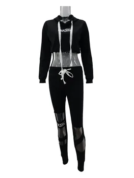 Нова пролет и есен монограм на печатни сива врана + персонализирани тънък и кухи деколте ежедневни панталони спортен костюм жена Градинска мода