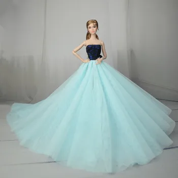 Синьо и черно дантелено рокля Рокля с дълъг влак / красива сватбена рокля от сатен, облекла за 1/6 кукли Барби Xinyi Kurhn FR Кукла Коледа