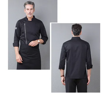 1 Цип, стоящ яка главен готвач униформи Мъже, Жени, хранителни услуги кулинария облекло бял черен