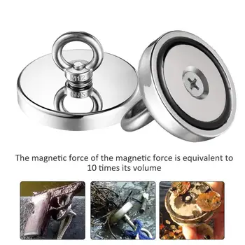 Силен мощен неодимовый магнит кръг на кука, спасителна Магнит за морски риболов на притежателя тянущий душ-гърне с пръстен 90мм 60мм 120мм 75М