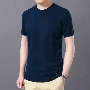 Мъжко есенно-зимни трикотажная тениска с кръгло деколте и къси ръкави младежта корейската версия на тренд тениски