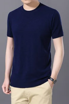 Мъжко есенно-зимни трикотажная тениска с кръгло деколте и къси ръкави младежта корейската версия на тренд тениски