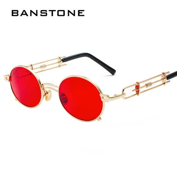 BANSTONE Men Metal Oval Frame Steampunk, Готически Vampire слънчеви очила уникални ретро 1980 e слънчеви очила cosplay стайлинг Oculos De Sol