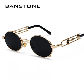 BANSTONE Men Metal Oval Frame Steampunk, Готически Vampire слънчеви очила уникални ретро 1980 e слънчеви очила cosplay стайлинг Oculos De Sol