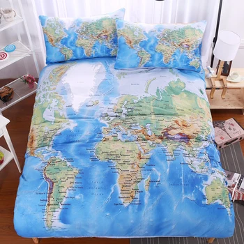 BeddingOutlet карта на света комплект постелки ярка Синя печатна легло чаршаф с калъфка Кепър уютен домашен текстил кралски размери 3 бр.