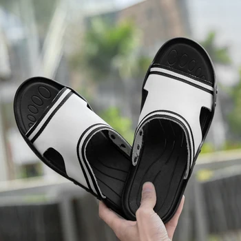 Мъжки сандали и летни обувки открит плаж естествена кожа чехли, мъжки чехли, мокасини Ежедневни обувки, спортни обувки на дебела подметка