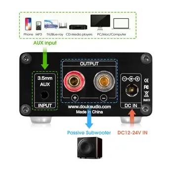 Douk Audio NS-03G Mini 100W Subwoofer / Full Frequency Mono Channel TPA3116 Digital Amplifier Desktop Audio Power Amp