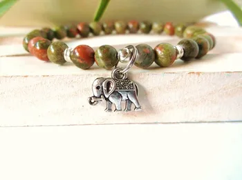 Слон от естествен камък, Унакит гривна,Ганеша , йога , лечебна енергия китката малък