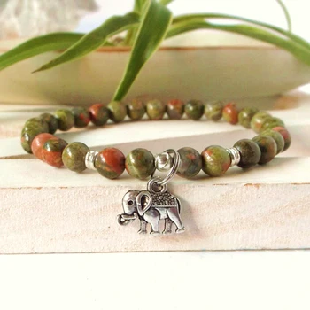 Слон от естествен камък, Унакит гривна,Ганеша , йога , лечебна енергия китката малък