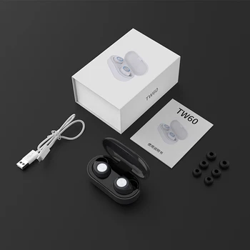 TW60 TWS безжични слушалки Bluetooth 5.0 HiFi стерео слушалки сензорно управление мини хендсфри слушалки, вградена HD, микрофон за жени момиче