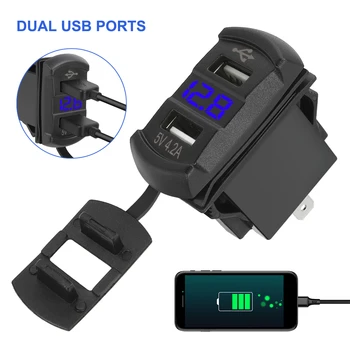 5V 4.2 A зарядно за кола автоматично адаптер цифров дисплей водоустойчив, прахоустойчив телефон, зарядно двойни портове USB за автомобил RV Къмпинг за каравани
