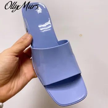 Ollymurs чехли дамски обувки на среден ток женски обикновена дизайнерски обувки на площада токчета женски улични чехли apatos De Mujer