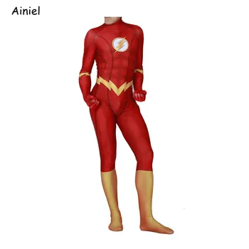 Възрастни деца филм Flash cosplay костюми Бари Алън супергерой боди костюм тела Хелоуин костюми за мъже пораснали деца