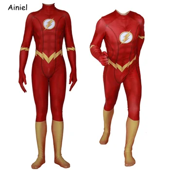 Възрастни деца филм Flash cosplay костюми Бари Алън супергерой боди костюм тела Хелоуин костюми за мъже пораснали деца