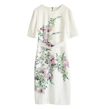Британската мода Англия елегантен цветен принт Bodycon Qipao Sheath Молив Dress
