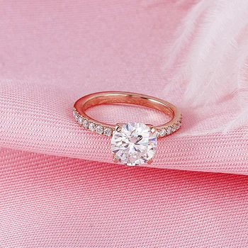 DovEggs 10K Rose Gold Center 2ct 8mm F Color Moissanite Диамантени годежни пръстени за жени златен годежен пръстен с акценти