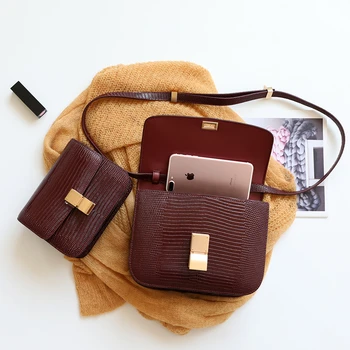 Луксозна марка дамски класическа чанта естествена кожа тофу чанта дизайнерска чанта през рамо гущер зърно Crossbody чанта