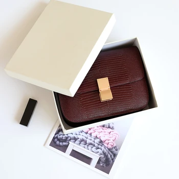 Луксозна марка дамски класическа чанта естествена кожа тофу чанта дизайнерска чанта през рамо гущер зърно Crossbody чанта