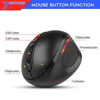 JellyComb ергономична вертикална безжична мишка с 7 бутона 2400DPI оптична мишка 2.4 G безжична мишка за игри