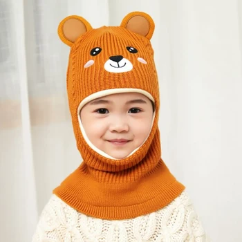 2020 топла шапка детска супер топла зимна Балаклава вълнени шапки вязаная шапка и шал за 3-8 години момиче момче шапки