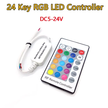Мини 24 ключ RGB LED контролер DC 12 ленти led контролер-димер безжичен RF дистанционно управление за управление на единични цветове RGB ленти осветление