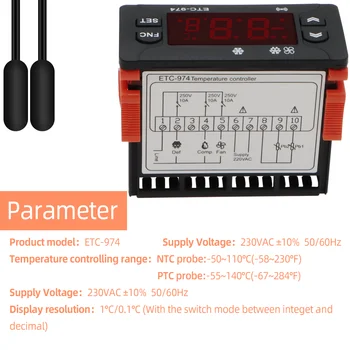 И Т.Н.-974 терморегулятор регулатор на температурата хладилник размразяване алармена система за управление на отопление с двоен сензор НПМ 220V 30%OFF