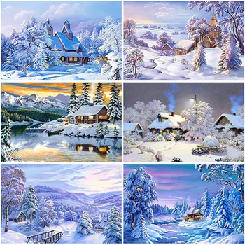 5D САМ Диамант живопис красив сняг Зимен пейзаж Диамант бродерия пълен квадратен през цялата тренировка планински кристал, мозайка картината изкуство