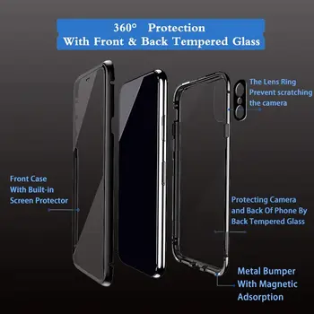 Магнитен калъф за Xiaomi Mi 10 Lite Poco F2 Pro със защита на обектива на камерата двустранен закалено стъкло Метална рамка броня калъф
