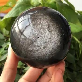 Красив естествен сребърен обсидиановый кристална топка натурален Кристал рейки лечение на 70-75 мм