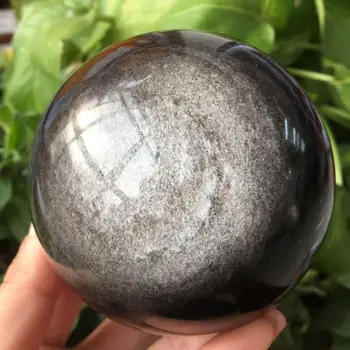Красив естествен сребърен обсидиановый кристална топка натурален Кристал рейки лечение на 70-75 мм