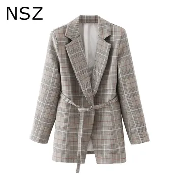 NSZ жени големи ломаную Елегантния блейзър диагонални мода дами офис работа официално палто бизнес сако каре палто