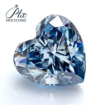 NEW royal blue 8*8 мм сърце cut moissanite quality with certification vvs1 яснота earring kolczyki Обеци, пръстен, гривна ко