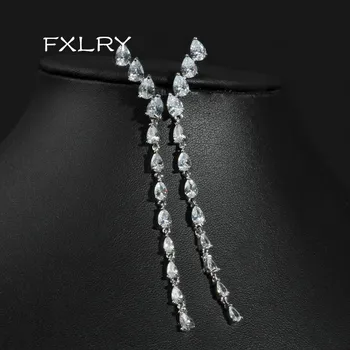 FXLRY нов дизайн личност бял цвят AAA кубичен Циркон капки вода ресни дълги обеци за жени бижута