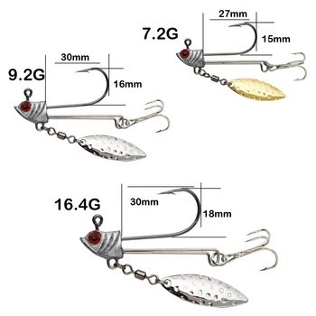 JOHNCOO 3pcs Jig Head Hook 7.2 g 9.2g16. 4g окачени куки със златен / сребърен лист, върба за меки риболовни примамки