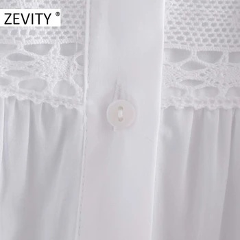 ZEVITY нови жени мода на щанда яка накъдрен бяла блуза поплин риза жени дантела на една кука шик blusa есен ризата върховете LS7196